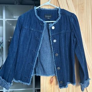 Club Monaco Blue Denim Jacket with Frayed Trim